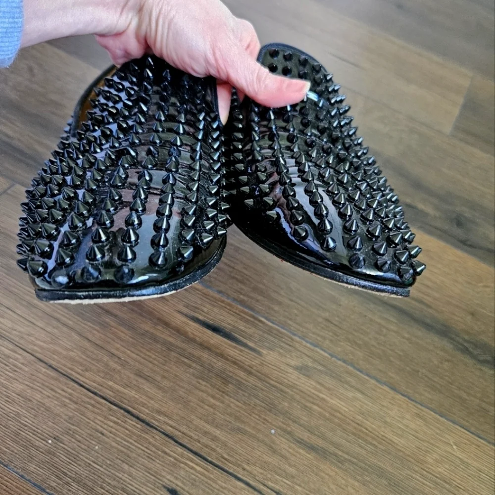 Louboutin Men's Black Dandelion Spikes Flat Patent - Size 45 US 11